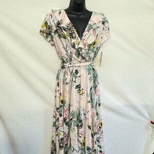 Y-13 DN Designs NWT Pink Floral Ruffled Shirt Sleeve High Low Dress Size 10